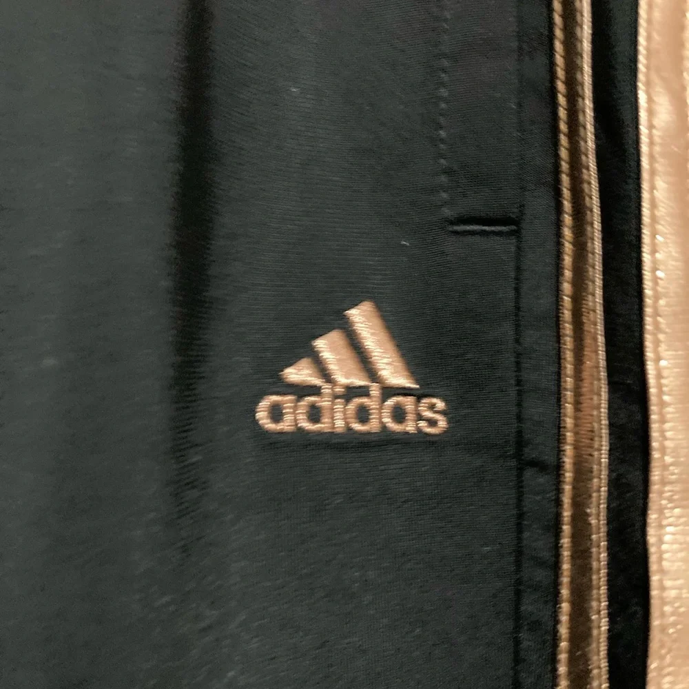 *Adidas Black with Gold/Rose Gold Striped Track Pants #IR